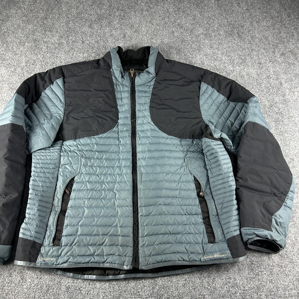 Eddie Bauer Sport Shop Jacket Mens XL Blue Black Quilted Insulated StormDown 700